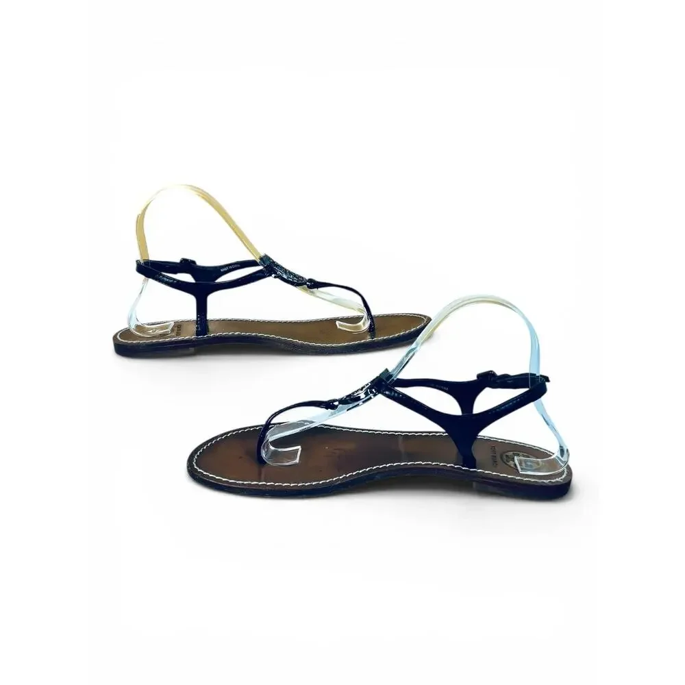 Tory Burch Violet Black Patent Rhinestone Logo Thong Sandals Size 10
